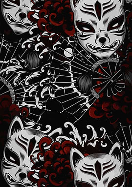 Kitsune Masks and Fans Pattern
