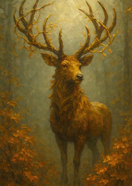 Golden Deer in Autumn Forest