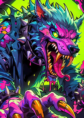 Colorful Cyberpunk Werewolf