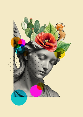 Statue with Floral and Bird Crown