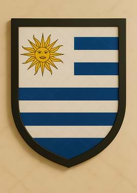 Uruguay flag shield framed - Marble look
