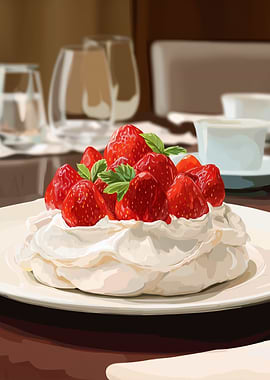 Strawberry Pavlova Dessert Illustration