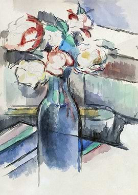 Watercolor Flowers in Blue Bottle