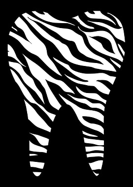 Zebra Striped Tooth on Black Background - zebra skin fur print pattern tooth dentist dental hygienist