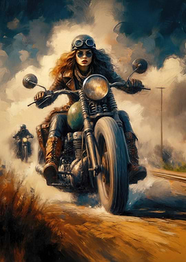 Motorcycle woman in Vintage Style