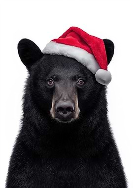 Black Bear with Christmas Santa Hat