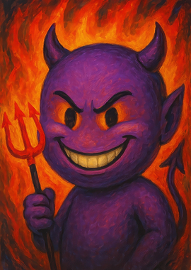 Purple Devil with Trident in Flames