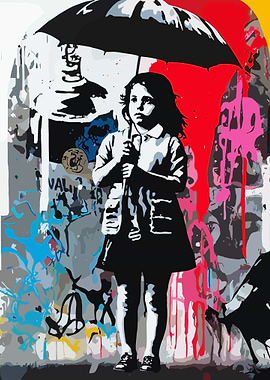 Girl with Umbrella in Graffiti Style