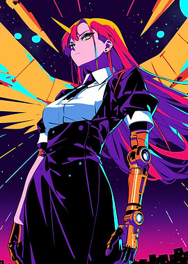 Cyberpunk Anime Girl with Robotic Arm