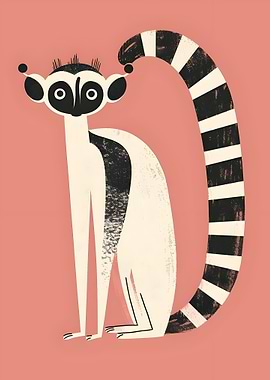 Stylized Lemur Illustration on Pink Background