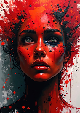 Red Portrait with Splatter Effect
