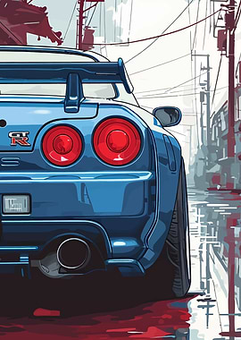 Blue Nissan Skyline GT-R Illustration