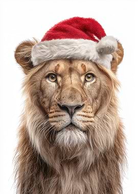 Lion Wearing Christmas Santa Hat