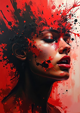 Red and Black Splatter Portrait
