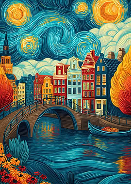 Amsterdam Canal Van Gogh Style