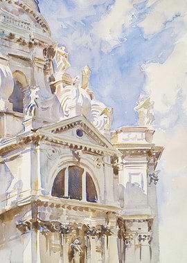 Watercolor Painting of Ornate Building Facade