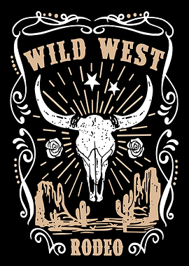 Wild West Rodeo Bull Skull Art