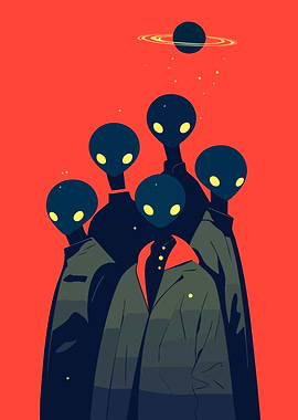 Stylish Fashionable Alien Beings Minimalist Art Illustration