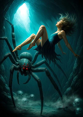 Alice, Spider, and Skulls in Cave
