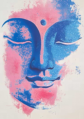 Blue and Pink Buddha Face Art