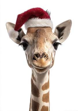 Giraffe Wearing Santa Hat
