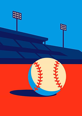 Baseball and Stadium Minimalist Retro Colors Sports Art Illustration
