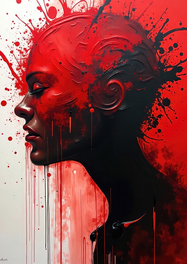 Red and Black Abstract Portrait V5