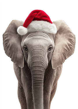 Elephant wearing Christmas Santa hat