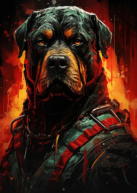 Rottweiler Portrait with Harness