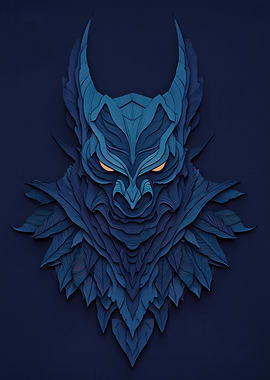 Blue Demon Mask with Glowing Eyes