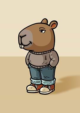 Cartoon Capybara Character in Casual Outfit