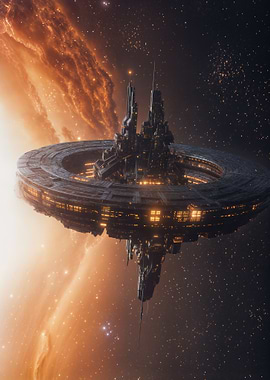 Futuristic Space Station in Nebula