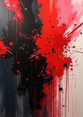 Abstract Red and Black Splatter Painting