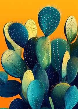 Prickly Cactus in Sunset Tones | Vibrant Desert Wall Art