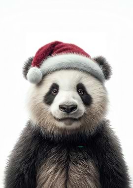 Christmas Panda with Santa Hat Portrait