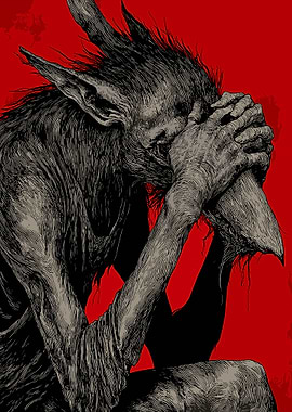 Distressed Horned Creature Illustration