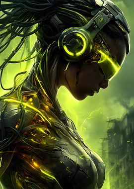 Cyberpunk Woman with Glowing Headphones