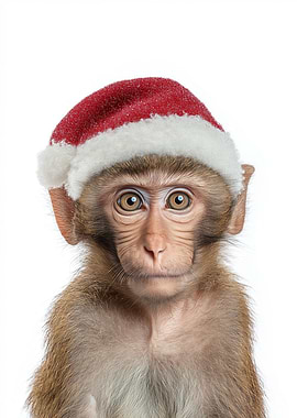Monkey wearing a Christmas Santa hat