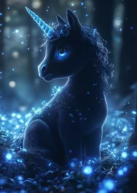 Baby Unicorn in Enchanted Forest