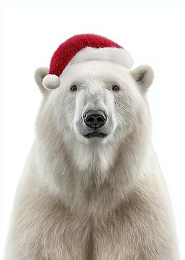 Polar Bear with Christmas Santa Hat