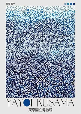Yayoi Kusama Print Japanese Art Navy Blue Wall Art Polkadot dopamine decor Abstract Print maximalist Wall Art Wabi Sabi Poster