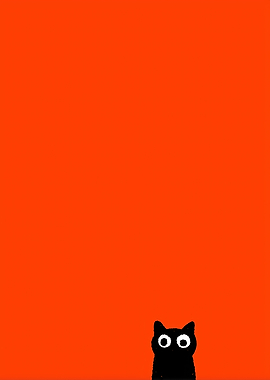 Black Cat on Orange Background