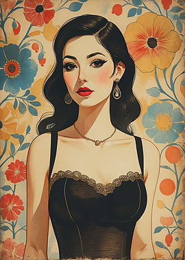 Elegant Jugend Style Woman With Flowers