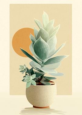 Aloe Vera with Modern Sun | Minimalist Plant Illustration