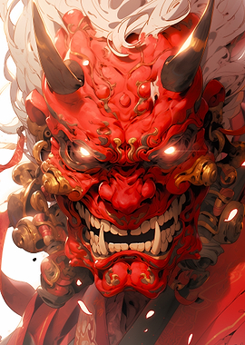 Red Oni Mask Digital Art