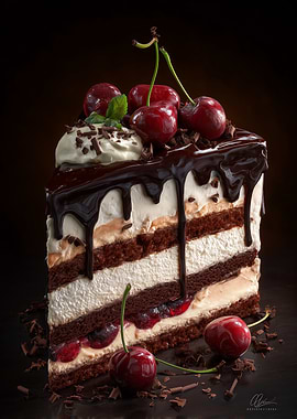Black Forest Cake Slice with Cherries