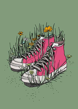 Pink Sneakers in a Field of Flowers