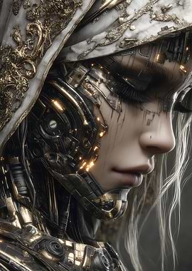 Cyberpunk Woman with Golden Accents