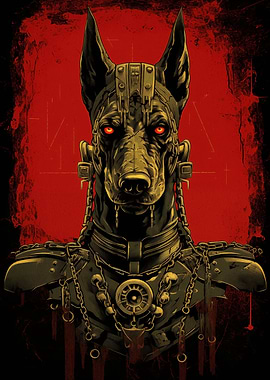 Cyberpunk Doberman with Red Eyes