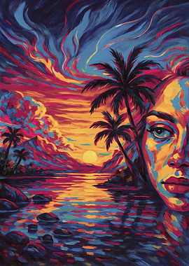 Tropical Sunset with Face